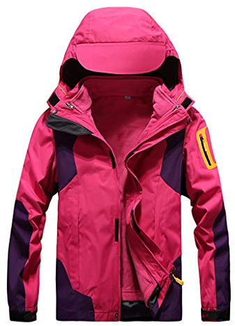 Lazzboy Damenmode Wasserdicht Hoodie Hut Abnehmbare Sport Outdoor Mantel Leichte Regenjacke Damen Winddichte Funktionsjacke Abnehmbarer Kapuze(Pink,L)