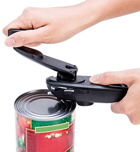 Abrelatas Casiz de acero inoxidable con mango de borde suave y agujero para colgar, ideal para zurdos y personas al aire libre.