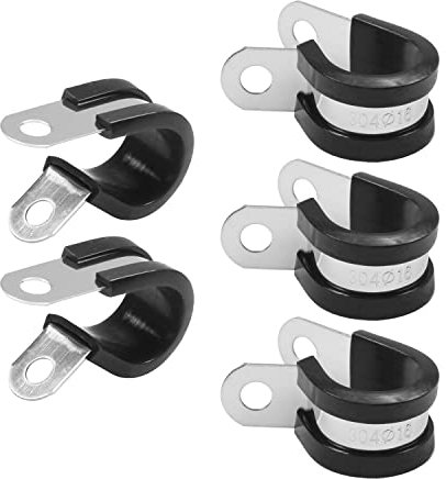 MroMax Kabelschellen, 16 mm, 304 Edelstahl, gummiert, isoliert, Metallklemme, Rohrhalter für Rohre oder Drahtseil-Installation, Schwarz, 5 Stück