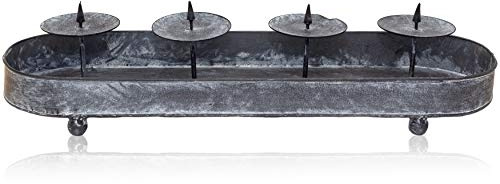 Metall Kerzenhalter grau Tablett mit 4 Kerzentellern für Stumpenkerzen 1 2 3 4 L=50 cm