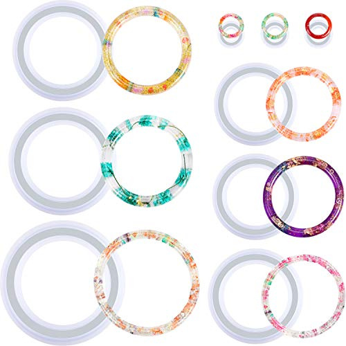9 stampi per braccialetti epossidici 54 mm 58 mm 60 mm 70 mm 80 mm 90 mm e anello in resina 16 mm 17 mm 18 mm anello in silicone per gioielli fai da te