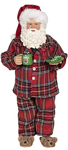 Clayre & Eef 64648 - Dekofigur in Form eines Weihnachtsmanns, mehrfarbig, aus Stoff auf Kunststoff, 14 x 10 x 28 cm