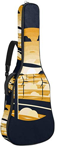 Gitarren-Gigbag, wasserdicht, Reißverschluss, weicher Gitarren-Rucksack, Bassgitarre, Akustik- und klassische Folk-Gitarre, Tasche für Windmühlen in der Nähe von Geländelandschaften