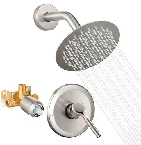 Shower Head And Faucet Set Complete With 6 Inch High Pressure Rain Shower Head Brushed Nickel Shower Fixtures With Valve Trim kit Regaderas Para bBaño Modernas