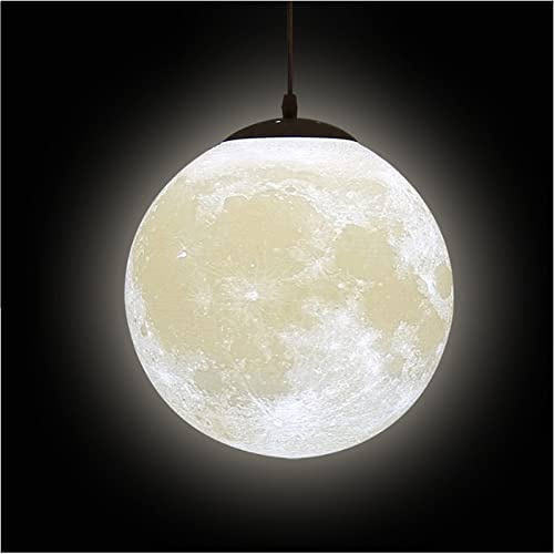KRUIHAN 3D Mond Pendelleuchte, E27 Deckenlampe Mond für Kinderzimmer 30 cm | 3D-gedruckter PLA Lampenschirm, Mondlampe Hängend für Wohnzimmer, Esstisch, Küche, Café und Restaurant, ohne Leuchtmittel