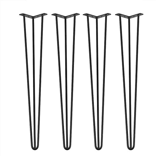 Pied de Table Metal 71cm - 3 Tiges - Pieds en Épingle à Cheveux de Bricolage - Pied Meuble pour Table Basse, Bureau, Table de Chevet - avec Vis et Protecteurs de Sol