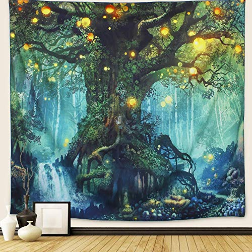 YISUMEI Trippy Forest Tapisserie Natur Baum Wandteppich für Schlafzimmer Ästhetisch Fantasie Grün Wandbehang für Raumdekoration (M/130 x 150 cm)
