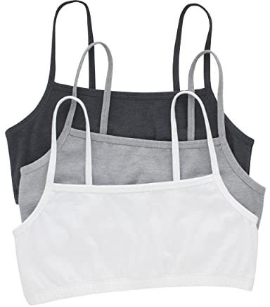 Hanes Women's Bralette, Breathable Pullover Bra, Crop Top, Solid Or Assorted, 3-Pack, Opaque, Sky Grey Heather/Concrete Heather/White, M (Pack of 3)