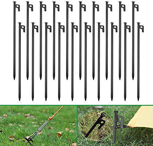 mosegor 20 Stück Zeltheringe, Verlängerte Heringe Erdnägel Sandheringe für Harte Böden aus Stahl mit Ring und V-Profil für Outdoor, Felsboden-Erdnägel für Camping Länge 40cm