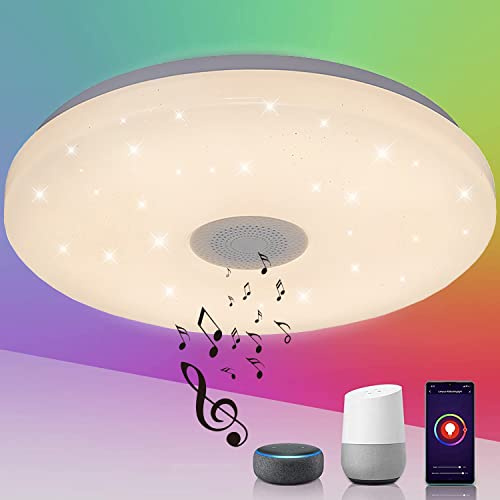 TRUYOK LED Deckenleuchte mit Bluetooth Lautsprecher, 36W RGB Farbwechsel Deckenlampe Fernbedienung, App Mehrfarbige Dimmbar, Kompatibel mit Alexa & Google Home,für Küche,Schlafzimmer,Wohnzimmer,Ø33cm