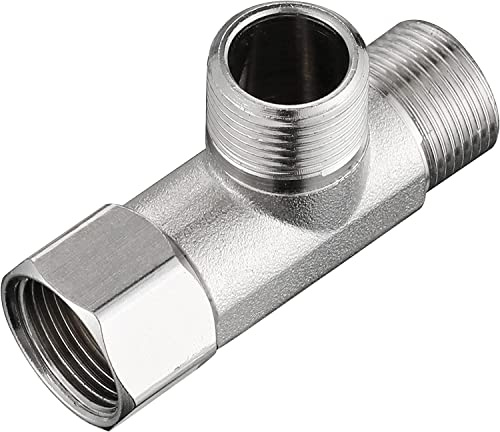 Faucet Hose Pipe Fitting adapter, 2 PCS Brass T-Adapter 3 Way Valve Compression 3/8'' Inlet and 3/8'' Outlet, Pipe Connector with Rubber Washer