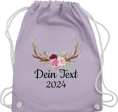 Turnbeutel Rucksack - Kompatibel Oktoberfest - Dein Text und Geweih - Unisize - Pastell Lila - trachten+rucksack oktoberfest-tasche trachten hirschgeweih stoffrucksack trachtenrucksack bayrisch