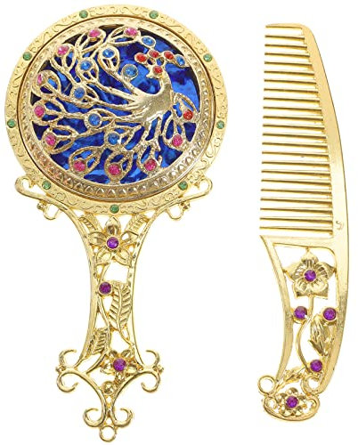 CALLARON 1satz Tragbarer Handspiegel Mit Kamm Vintage-Design Und Leicht Für Unterwegs Für Make-up-anwendungen Und Kosmetikpflege Goldfarbene Blütenmuster