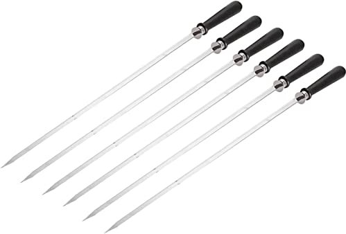 PORUTE Grillutensilien, Schaschlikspieße, 6 Stück, lang, dick, 44 cm, Edelstahl, Holzgriff, Grillnadel, Fleischschnur, Grill, Grillspieße, Schaschlik-Sticks Werkzeuge