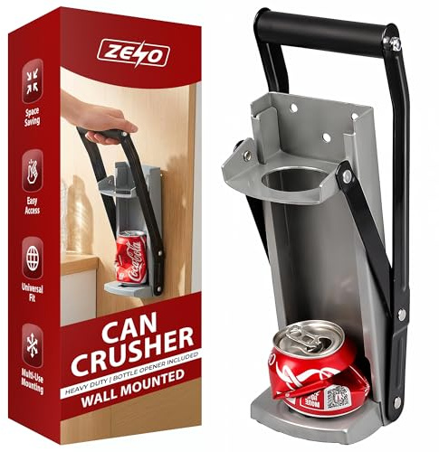 ZENO Can Crusher & Bottle Opener | 500ML Heavy Duty 16OZ 2 in 1 Crushes Soda Cans and Beer Cans | Large Beer Tin Can Crusher Wall Mounted Recycling Tool Bottle Opener | Plastic Bottle Crusher
