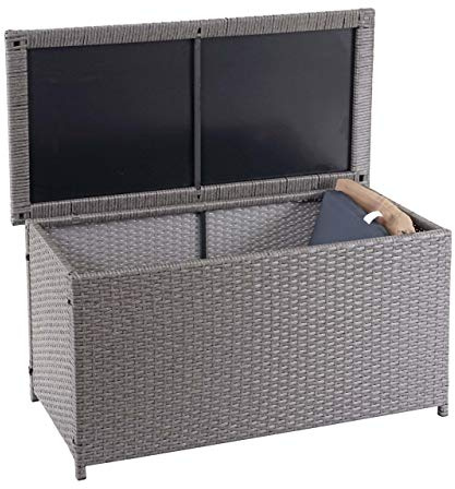 Mendler Poly-Rattan Kissenbox HWC-D88AM, Gartentruhe Auflagenbox Truhe Basic, 51x100x50cm 170l - grau