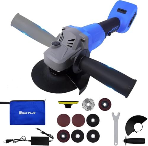 Amoladora angular inalámbrica, corte con batería, lijado y pulido, mango lateral, cortador eléctrico sin escobillas de 21 V, velocidad ajustable, 115 mm+6 discos (con batería de 6000 mAh y cargador)