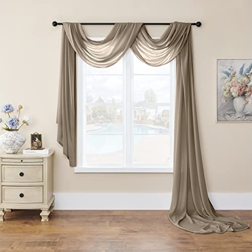 SK Studio Querbehang Freihanddeko Transparente Voile Gardine Vorhang Hochzeit Deko Foto Hintergrund Vorhangschal für Party Hochzeit Geburtstag Braun, 140x800cm