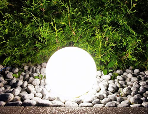 Trango 1er Set IP65 Gartenkugel 40cm Ø in Granitstein-Optik 400G *Nature* inkl. 5 Meter IP44 Kabel mit 1x E27 Fassung, Kugelleuchte, Gartenleuchte, Leuchtkugel, Außenleuchte ohne Leuchtmittel