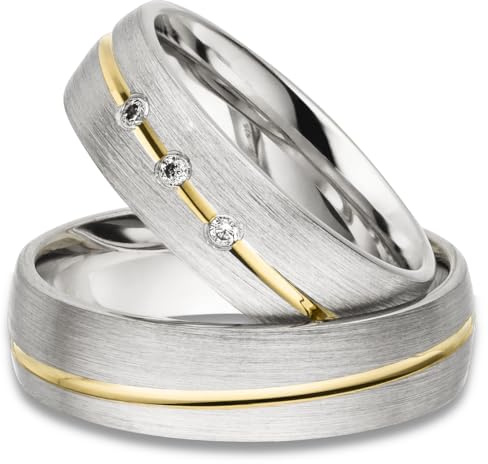Kolibri Rings Eheringe Silber 925 Vergoldet 3 Zirkonia Steine Set - Gratis Gravur und Etui