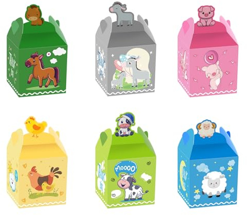 12 confezioni di scatole di bomboniere per la festa della fattoria, scatole regalo di animali della fattoria per la festa di compleanno Baby Shower