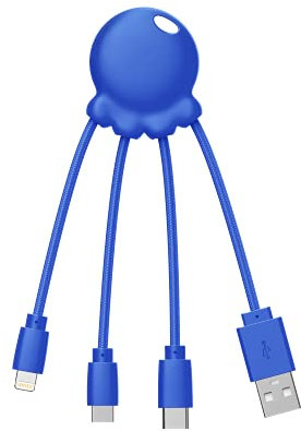 Xoopar Octopus – 4-in-1-Multi-USB-Kabel In Krakenform – Universal-Ladegerät Aus Recyceltem Kunststoff – USB-C-Buchse, Ligthning, USB-A, Micro-USB für Smartphone – Blau