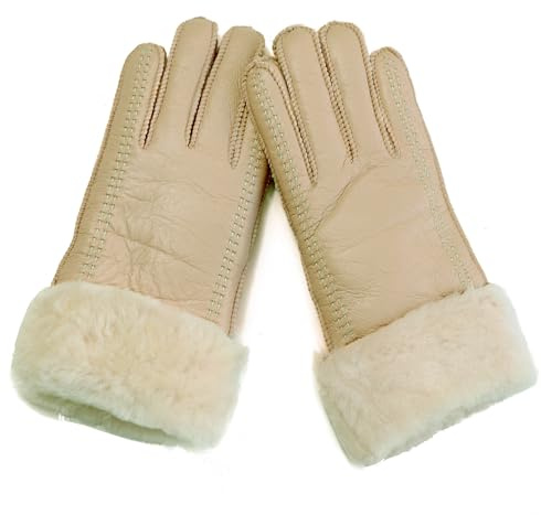 Woolous Schaffell Handschuhe Damen Winter, Wolle-Futter Lammfell Damen Handschuhe, Super Warm FäUstlinge für Kaltes Wetter