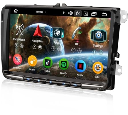 Erisin Android 14 9 Zoll 4GB RAM+64GB ROM 8-Kern Autoradio GPS Navi für VW Passat B6 Golf V VI Touran Skoda Seat Tiguan Jetta T5 Unterstützt Touchscreen CarPlay DAB+ WiFi 4G FM Bluetooth 5.0 A2DP