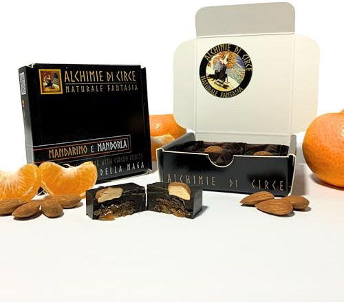 Alchimie di Circe - 12 Praline Fondenti al Mandarino e Mandorla - Delizie Gourmet con Agrumi Biologici - Cioccolato Artigianale in Elegante Confezione Regalo - 255g