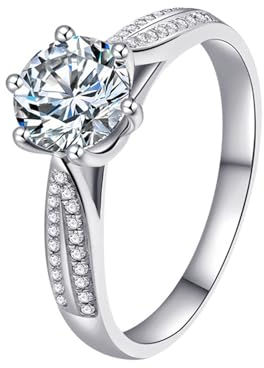 585 Weißgold Ringe Damen Solitär, Hochzeitsring Trauring Ehering Echt Gold 14kt Frauen Ringe mit 1ct Lab Diamant, D, VVS1-VVS2, Gr. 60 (19.1)