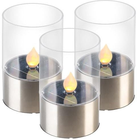Lunartec Solar-Kerzen außen: 3er-Set Solar-LED-Windlichter Lucy mit nachgebildeter Kerzenflamme (Balkon Lichter Solar, Windlicht-Kerzen)