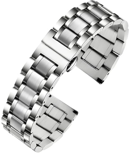 TStrap Metall Uhrenarmband Edelstahl - Silber Armband für Uhr Herren und Damen Schnellverschluss - Ersatzarmband für Smartwatch aus Massivem Stahl Poliert - 12mm ... 20mm 22mm 24mm