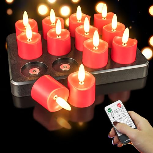 HL Wiederaufladbare LED Teelichter mit Ladestation,wasserdicht, 100H+ hellemagnetisch aufladbare Kerzen mit flammenlose Fernbedienung, elektrische Deko für Zuhause, Halloween & Weihnachten