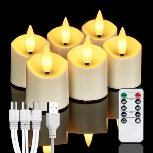 Homemory 12 Stück Wiederaufladbare Teelichter mit Fernbedienung | Timer LED Teelichter, dimmbare Kerzen, Aufladbar flammenlose Kerzen,3 Std. Ladezeit, bis zu 90 Std. für Heimdekoration