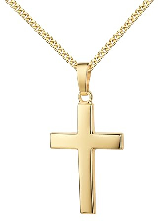JEVELION Goldkreuz Kreuz Anhänger Gold 333 in Hochglanz formschönes gewölbtes Goldkreuz Mit Panzerkette 925 Silber vergoldet - Kettenlänge 40 cm.