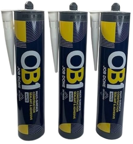 ATP Consumables OB1 Multi-Surface Construction Sealant & Adhesive - Flexible, Paintable, Contact Adhesive & Wood Glue Strong for Furniture - White Silicone Waterproof Sealant 290ml - 3 Tubes