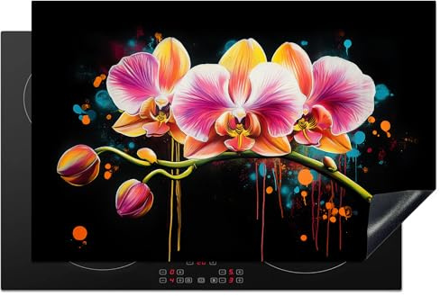 KitchenYeah© Herdabdeckplatte Einteilig Herdabdeckung Abdeckplatte für | 81.6x52.7 cm - Ceranfeld Abdeckung Induktionskochfeld Aufrollbare Matte Orchidee - Graffiti - Farbenfroh - Blumen - Abstrakt