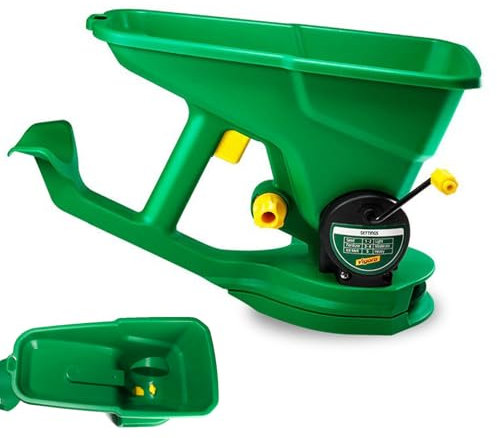 Hand Spreader 1.5 Liter, Grass Seed Spreader, Rotary Grass Seed Spreader and Lawn Feed Spreader, 5 Gear Adjustable, Hand control, Spread evenly, Small Seed Dispenser for Fertilizer Distribution