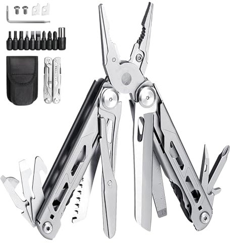 Farerkass Pinza Multiuso, Pinza Multifunzione in Acciaio Inox Pieghevole, Multitool con Coltello Apribottiglie Sega, per Esterno Campeggio Riparazioni, Regalo Uomo