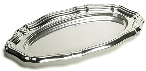 Monouso | 5 Bandejas Ovaladas de Plástico, 46x30cm, Color Plata, Bandejas Reutilizables, Platos para Aperitivos, Catering o Eventos, Restaurante y Hostelería