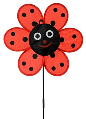 Decoris Gartenstecker Windrad 33x70cm Kunststoff Marienkäfer - Indoor & Outdoor Blumenstecker Windmühle für Garten Balkon - Pflanzenstecker Deko Windspiel - Gartendeko Außendeko - Rot Schwarz