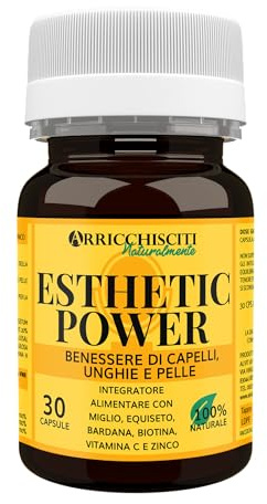 Esthetic Power - Integratore per Capelli, Unghie e Pelle per Donna e Uomo | Fortificante Naturale, Crescita, Forza, Volume, Con Miglio, Equiseto, Biotina, Zinco, Vitamina C, Collagene, Senza Siliconi