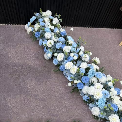 Multiple Colors Rose Hydrangea Green Plants Flower Row Runner Artificial Large Flower Ball Wedding Backdrop Decor Floral Wall Party Props (3,100 * 40cm)
