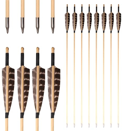 PHILOCS 12 Pezzi Tiro con L'Arco Cedar Frecce di Legno con Piuma di Tacchino e Punta di Freccia Pratica per Archi da 25-70 libbre Tiro con L'Arco Pratica di Tiro Caccia