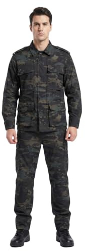 YUSHOW Airsoft kamouflagedräkt herr paintball militärjacka taktiska byxor utomhus jaktkläder soffa kampbyxor BDU uniform set kostym, Svart Cp, XL