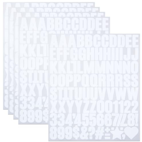 490 Stücke Buchstaben Aufkleber,5 Blätter 1 Zoll Selbstklebendes Vinyl Buchstaben Punzierung Kit für Postfach,Scrapbook, DIY und Basteln, Klebebuchstaben Wetterfest - Weiß