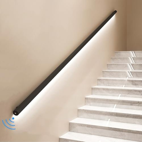 LED Motion Sensor Stair Handrail Indoor Wall Mounted Stair Lights Matte Black Handrail with Lighting 220cm Safety & Style for Stairs