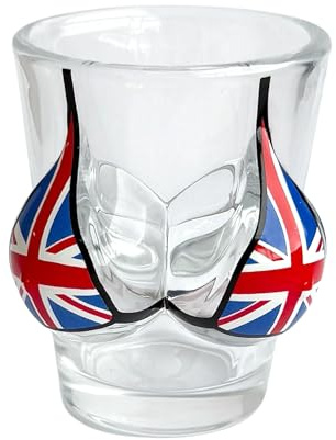 SAJAK Union Jack Bikini Shot Glass – Funny Novelty British Souvenir Gift | Union Jack body-shaped novelty shot glass – 25ml, perfect British gift for stag dos, hen parties & birthdays