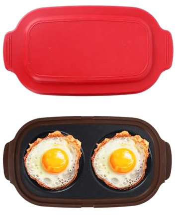 Penitue Microwave Egg Cooker, Multi-Use Silicone Microwavable Egg Cooker Poacher for Breakfast Sandwiches 2-Cavity Poacher Cups with Lid Dishwasher-Safe Kitchen Gadgets (Red)