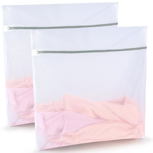 Tenn Well Durable Honeycomb Mesh Laundry Bags, 2 XX-Large 24in x 24in Washing Delicate Bags with Colorful Zipper for Huge Clothes, Curtain, Coverlet, Carpet